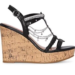 JellyPop Rulleria Wedge Platform Sandals Black & Brown Rhinestones NWB SIZE 11M